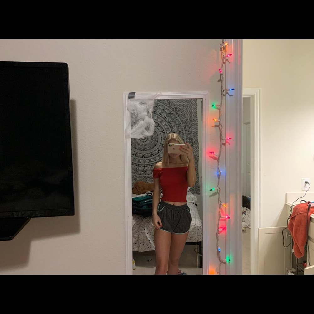 red off the shoulder crop top